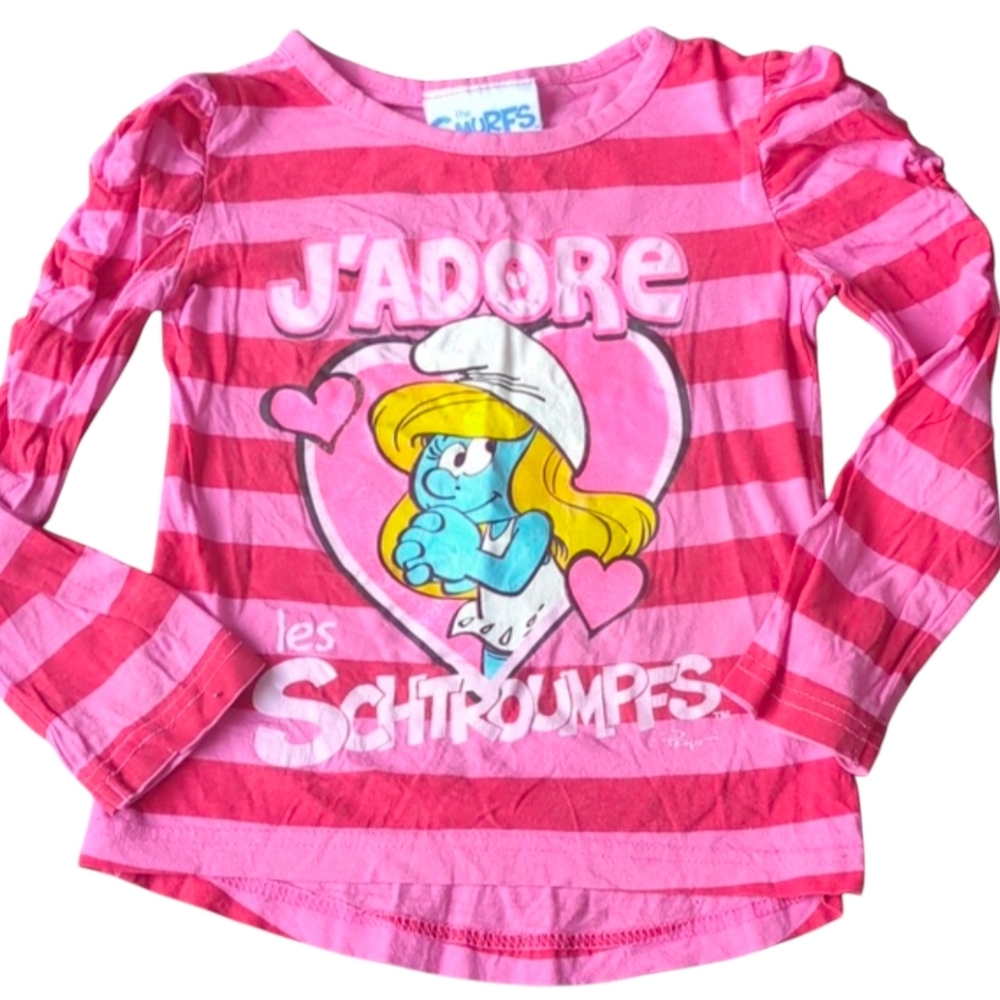 💟10/20$ Pink Striped Smurfs Kids Shirt